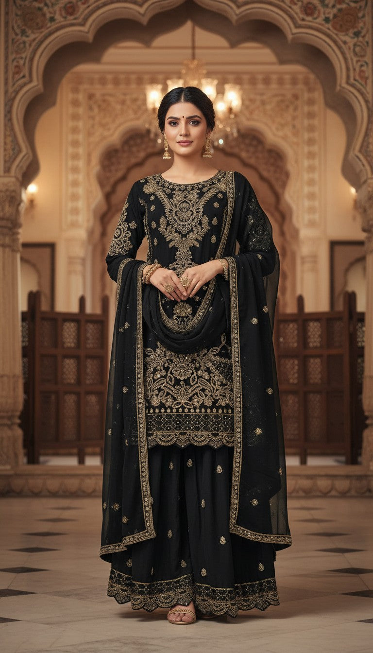 Midnight Black Royal Embroidered Kurta Set in Germany
