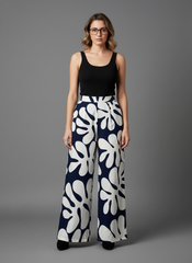 Navy Blue & White Printed Palazzo Pants in Berlin