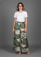 Olive Green Abstract Design Palazzo Pants
