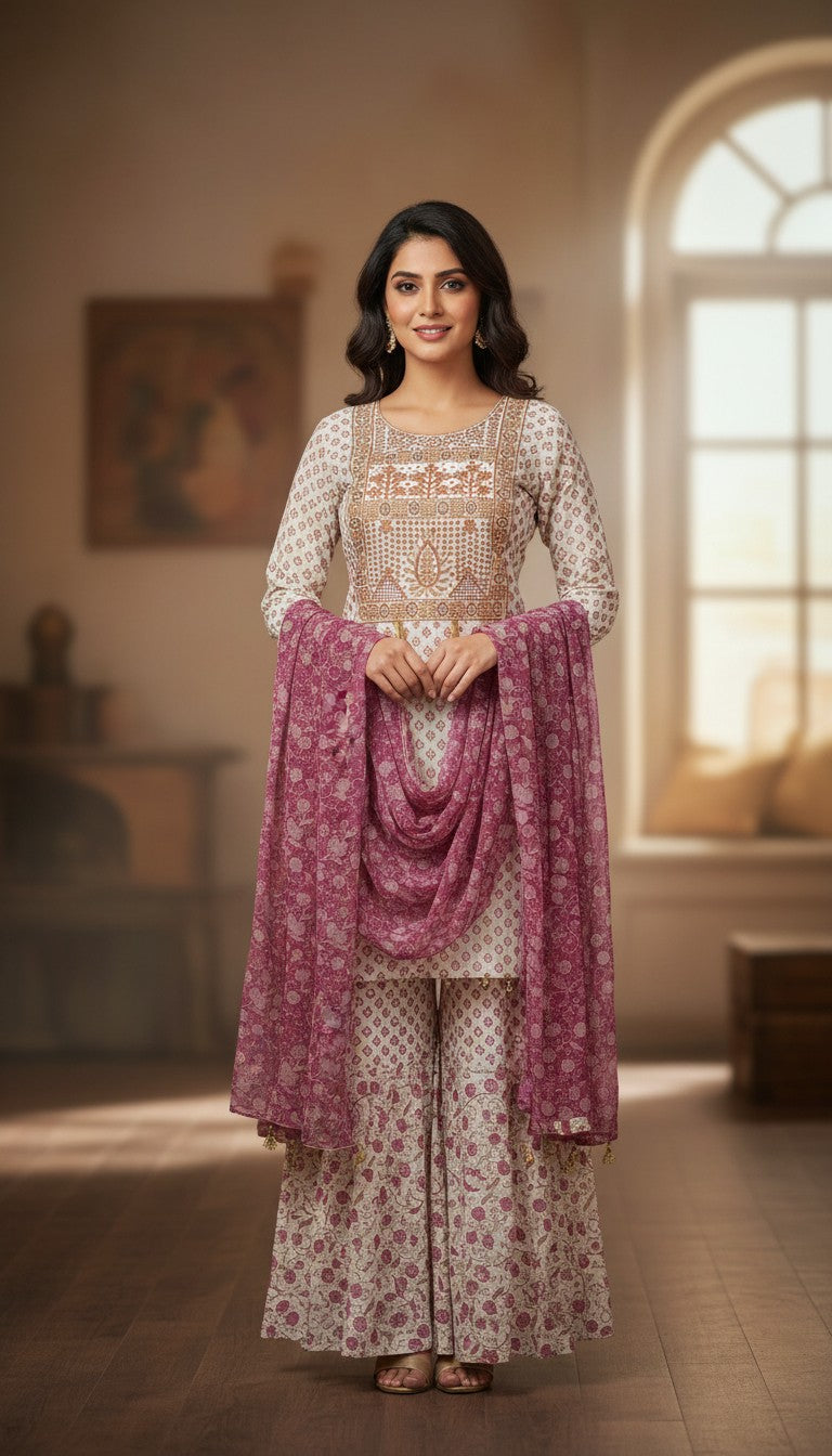Rose Printed Kurta Sharara Set in Berlin Germany
