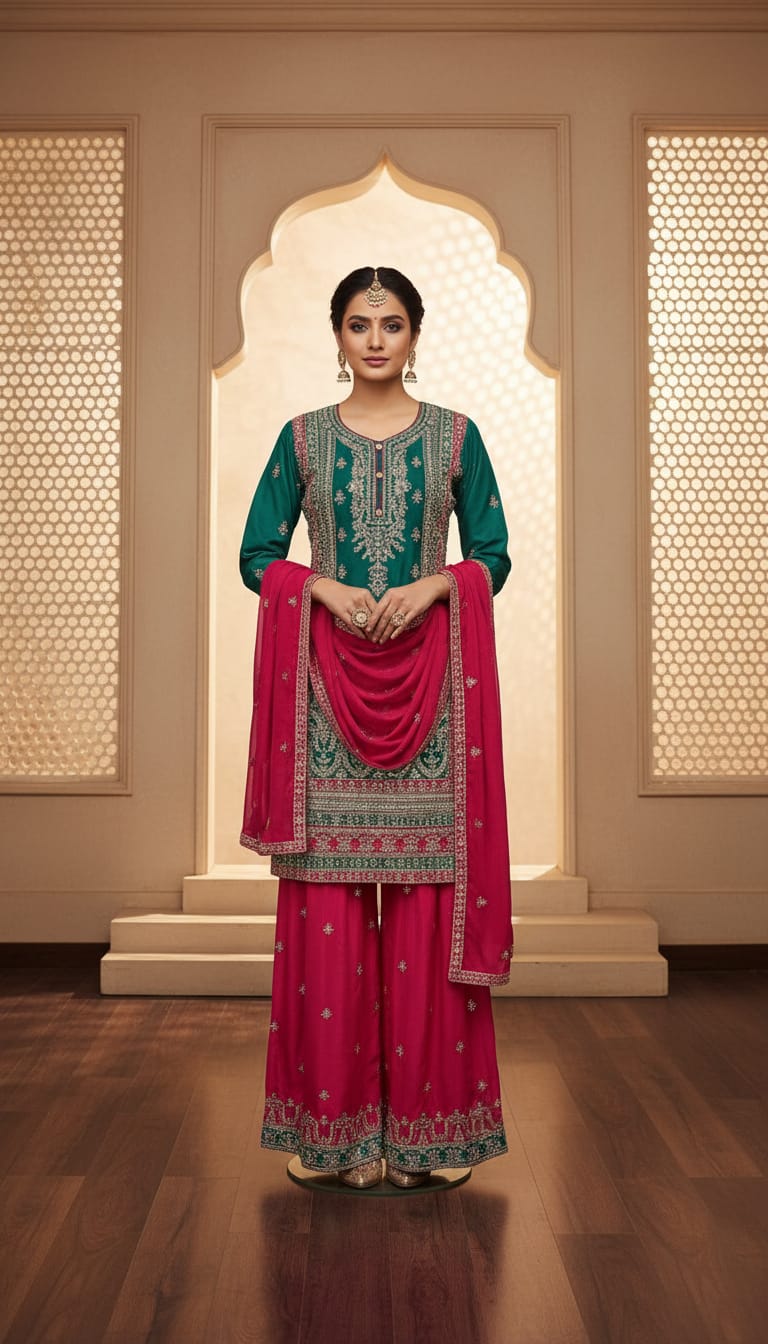 Royal Green Embroidered Suit Set in Berlin Germany