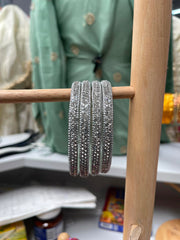 Silver Glitter Crystal Bangles Set