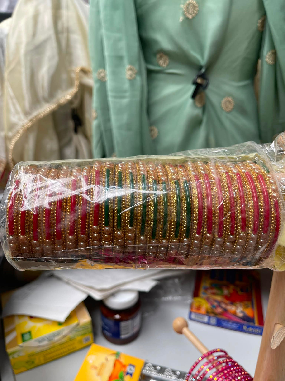 Traditional Pearl Accent Bangles Set