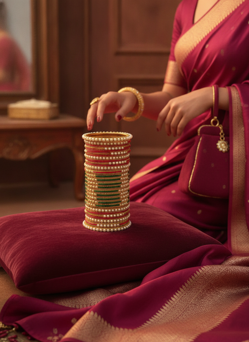 Traditional Pearl Accent Bangles Set