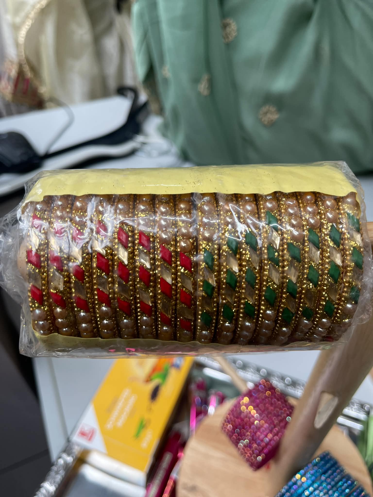 Traditional Pearl & Multicolor Stone Bangles Set