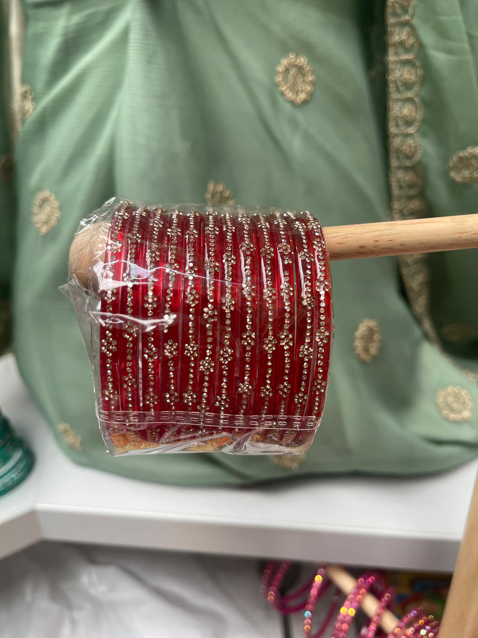 Traditional Red Stone-Studded Bridal Bangles Set