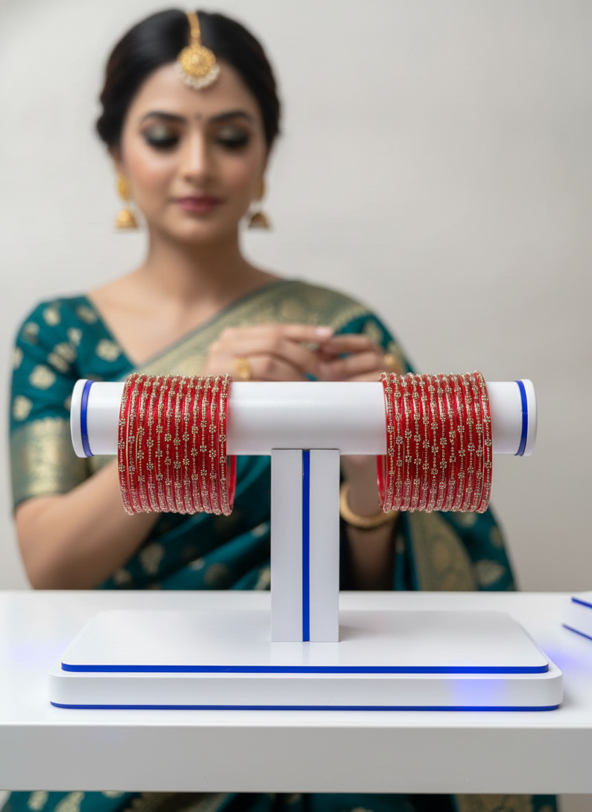 Traditional Red Stone-Studded Bridal Bangles Set
