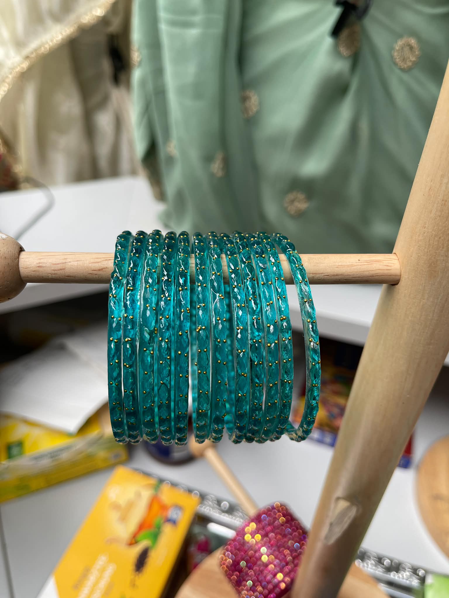Turquoise Textured Bangles Set