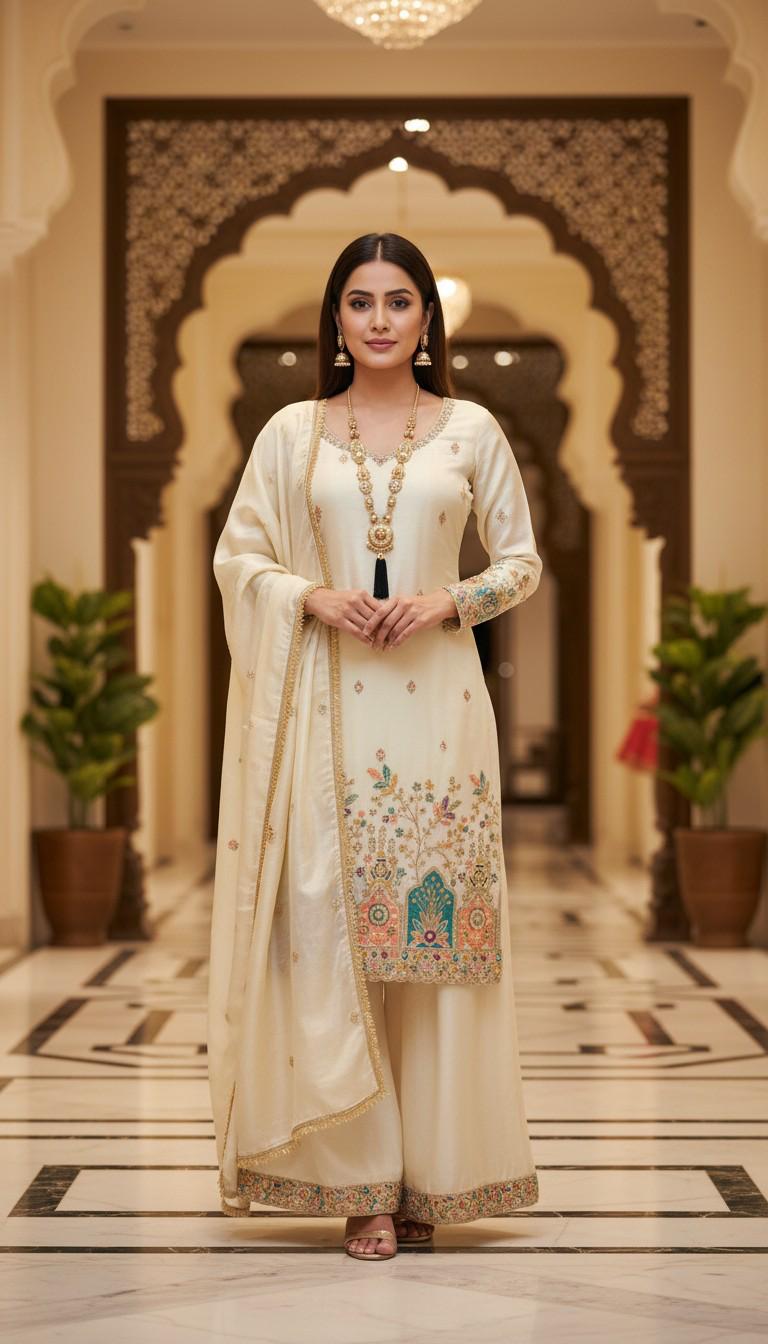 Elegant Ivory Embroidered Suit Set