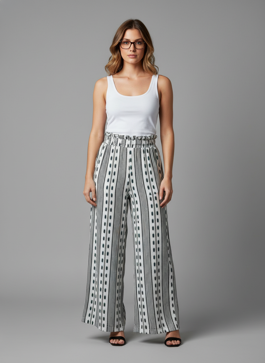 White & Black Striped Printed Palazzo Pants in Berlin